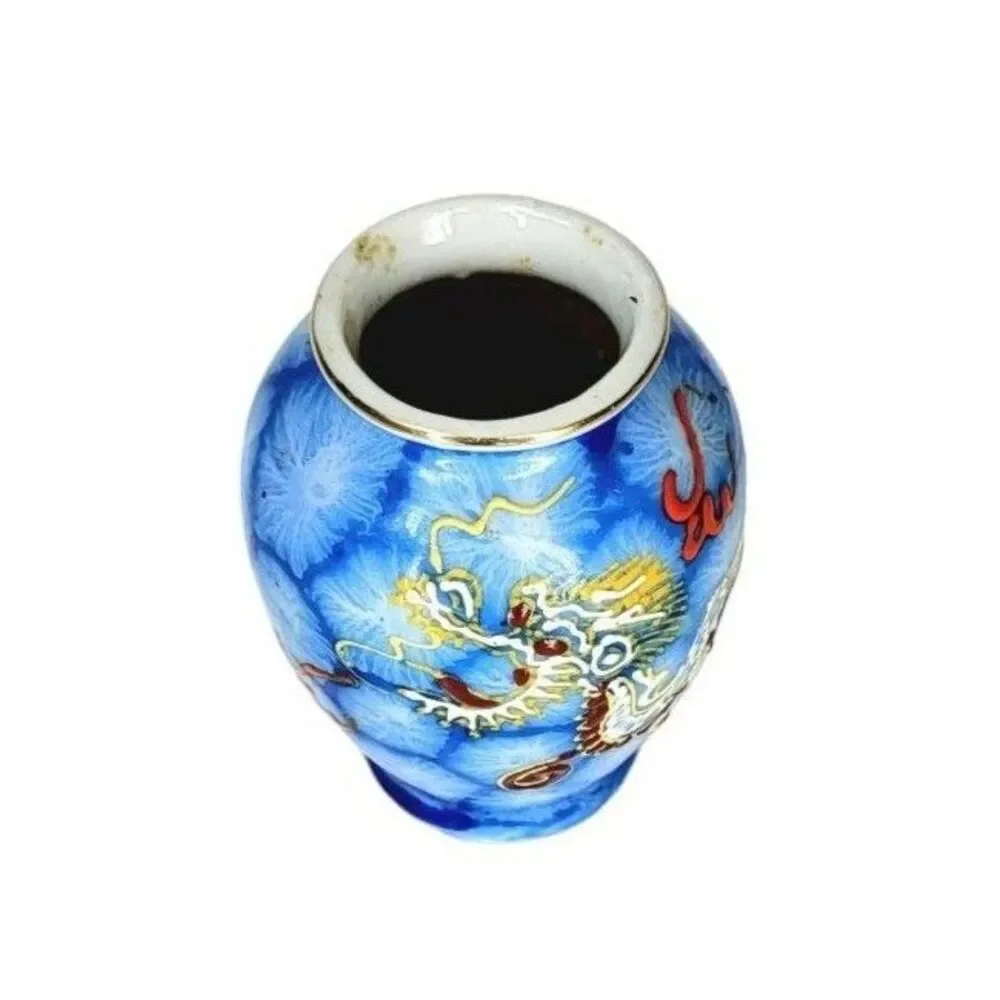 Vintage 1940s Hand Painted Miniature Porcelain Moriage Japanese Dragon Vase